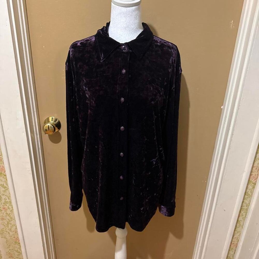 CLIO Burnout Velvet Button Up Shirt Plum Purple Witchy Whimsigoth L/S Blouse